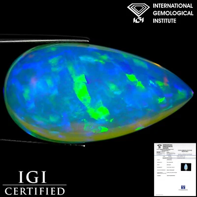 30.09 Ct Natural Ethiopian Opal IGI Certified White Pear Cabochon Cut