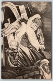 c1960s Orozco Frescoes Dartmouth Aztec Warriors Art Vintage Postcard