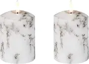 Lexi Lighting Set of 2 LED Pillar Flameless Candle Lamp, Height 13.5cm, Marble Real Wax Shade, Flickering Effect, Battery Operated, Remote Control, On/Off Timer, Vintage Home, Parties, Interior Décor