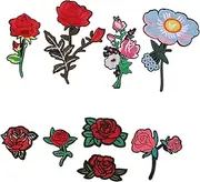 Operitacx 9Pcs Rose Embroidered Iron Patches Multi Function Decorative Patches for Clothes Hats and Bags Lovely Flower Applique for DIY Fashion Accessories