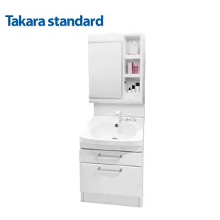 【Takara-standard】日本進口60CM琺瑯雙抽屜浴櫃組+單門收納鏡附照明(ABS)防潮、不發霉