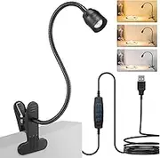 YMCRLUX Zoomable LED Reading Lamp Clamp Light, Dimmable Clamp Lamp for Bed, Gooseneck Lamp with Adjustable Beam Angle 15°-80°, 3 Colour Temperature Modes, 10 Dimming Levels, Black