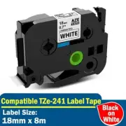 Compatible Laminated Label Tape TZe-241 For Brother P-Touch Black On White 18mm