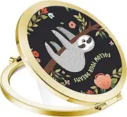 LONNAONE Compact Mirror for Women,Round Mini Pocket Travel Makeup Mirror,Pretty Portable Folding Small Pocket Mirror for Handbag,Purse,Double Sided Handheld Pocket MirrorGolden Cute Sloth