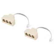 2pcs Phone Jack Splitter 6P4C 3Way Socket Adapter Telephone Extension Cord