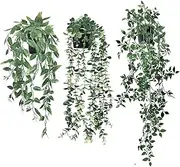 Artificial Plants 3Pcs Set, Hanging Plants Vines – Mandala Pea Eucalyptus Leaf Faux Plants for Office, Farmhouse, Home Decor, Indoor & Outdoor Wedding Decoration