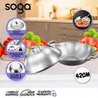SOGA 3-Ply 42cm Stainless Steel Double Handle Wok Frying Fry Pan Skillet w/ Lid