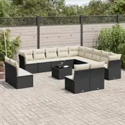 vidaXL 14 Piece Garden Sofa Set with Cushions Black Poly Rattan