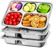 Stainless Steel Snack Containers with Lids - 3 Pack - 5 Compartments Bento Snack Boxes - Kids Metal Bento Lunch Box Divided Food Storage Containers for School Home Travel