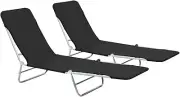 2-Piece Foldable Sunloungers - Black, Adjustable, Lightweight and Portable - Mad