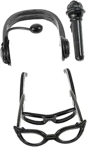 Levemolo 1 Set Mini Doll Headset Accessories Adorable Plastic Glasses and Microphone Props for Doll Dress Up and Ktv Fun