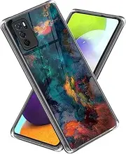 [Xunlaixin] Compatible with OPPO A16S/OPPO A16/OPPO A54S Case with Tempered Glass Screen Protector, Clear Soft Silicone TPU Bumper Transparent Cover for OPPO A16S/A16/A54S (Ink Painting)