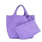 Woven Tote Bag, Women Macaron Soft Leather Weave Handbag Purse Wrist Bag Larg...