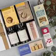 Tea Gift Set - Global Tea Treasures Hamper - Luxury Tea Box - Tea Connoisseur's Delight - Orange and Almond Biscotti, Green Olive Biscuits, White Choc Biscuits, Herbal Tea, Macadamia & Sea Salt