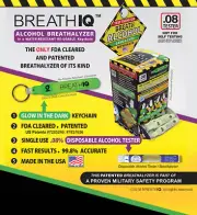 Breath IQ Testers in Glow In Dark Key Chains .08 Alcohol Single Use FDA Approved