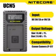 NITECORE UCN5 Dual-Slot USB-C QC Battery Fast Charger for Canon LP-E17 Battery