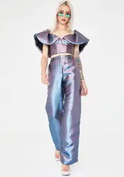 [Jaded London] Pink Blue Metallic Wide Leg Trousers