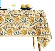 French Tablecloth for Rectangle Tables,Linen Table Cloth with Yellow Flowers Pattern,Heavy Durable Table Cover for Dining Thanksgiving Kitchen Decor Party Christmas,55"*79"