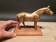 Antique Vintage Style Brass Horse Statue Wood Base