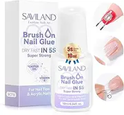 Saviland Nail Glue 10ml: 5s Dry Fast Super Strong Nail Glue for Press Ons Natural for Acrylic Nails Fake Nail Tips French Manicure Salon for Beginners at Home