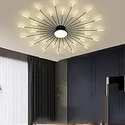 Fruid Modern Chandelier Lighting with Firework & Swirl Designs,Built-in LED Ceiling Light Fixture,4500K Neutral Light,High CRI 90+,Gold/Black for Living Room,Bedroom,Dining Room(30 Lights 38W, Black)