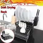 Double Tiers Dish Drying Rack Drainer Plate Cup Drain Tray Dish Drying Holder AU