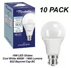 10 x 18W LED Light Globes Bulbs Lamps Cool White 4000K B22 Bayonet - 1800Lm