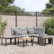 5 Piece Garden Sofa Set with Cushions Black Powder-Coated Steel Patio Bar Sets