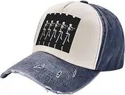 [pvinnk] Halloween Posable Skeleton Skull Print Distressed Baseball Cap Adjustable Hat with Classic Unisex Style for All Seasons, Navy Blue, One Size