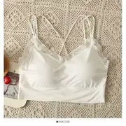X-Back Lace-Trim Push-Up Bra Top in 6 Colors White - One Size