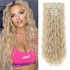Clip in Hair Extensions, 6PCS Curly 24" Long Synthetic Clip on Hairpiece for Wom