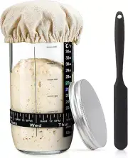 Sourdough Starter Kit with 24 Oz Glass Jar, Feeding Band, Thermometer & Scraper