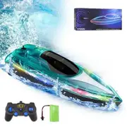Electric RC Boat High Fast Speed Jet Boats Remote Control for Pool Lake Salt Water LED Lights Rechargeable Racing Toys Gifts for Kids Boys