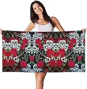 HTTUP Rose Skull Eyes Print Quick Dry Beach Towel Lightweight Oversized for Adults for Travel and Pool Towels