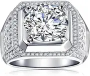 [yoalincy] Men Moissanite Ring 2-5 Carats Solitaire Diamond Wedding Sterling Silver with 18K White Gold Plated D Color VVS1 Clarity Brilliant Round Cut Moissanite Engagement Anniversary Jewelry for Men Size 7-12