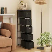CostwayNarrow Dresser with 5 Drawers and Easy Pull Handles for Living Room-Black