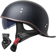 Open Helmet Motorbike Half Helmet Lightweight Fit Retro Half Shell Helmet Built in Visor Fit Adult Men Women Chopper Motorcycle Street Racing DOT/ECE Approved