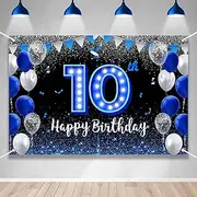 Happy 10th Birthday Backdrop Banner Blue Black Theme Background With Blue Neon Light Shiny Fashion Birthday Party Photo Photography Prop Booth Background for Boys Girls Celebration 70.8x47.2in-BECKTEN