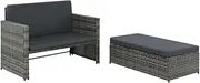 Outdoor 2 Piece Garden Lounge Set with Cushions, Weather-Resistant, Easy to Clean, Hard-Wearing, Lightweight, Backrest can Be Folded Down, 123x117x66cm Poly Rattan Grey