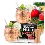 Moscow Mule Copper Mugs - Set of 2, 100% HANDCRAFTED - Food Safe Pure Solid