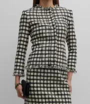 $3290 Oscar de la Renta Women's Black Lurex Check Print Tweed Blazer Jacket Sz 8