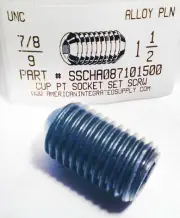7/8-9x1-1/2 Hex Socket Set Screws Cup Point Alloy Steel (2)