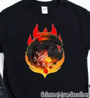 D20 Dragon T Shirt DnD Dice Fire Fantasy RPG Table Game Mens Ladies Kids Sizes