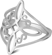 [SIPURIS] Witches Knot Ring Celtic Knot Ring Witchcraft Stainless Steel Geometric Witch Knot Ring Wiccan Finger Rings Wedding Band Stackable Ring Jewelry for Women Men