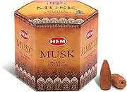 HEM Musk Backflow Brown Incense Cones | Long Lasting Aroma for Positivity & Pure Air | Wood Powder | Aromatherapy for Stress Relief, Air Purifier & Cleansing | Gift Set - Pack of 40 Cones