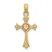 14K Two-Tone Cross W/ Heart Charm