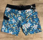 VOLCOM Men's Mod-Tech Boardshorts Trunks Size 38 Tropical Hideout 19" BNWT