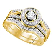 14k Yellow Gold Diamond Round Bridal Wedding Ring Set 1/2 Cttw (Certified)