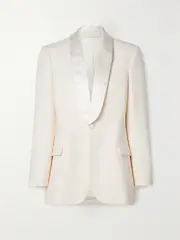 [WARDROBE.NYC] WARDROBE.NYC - Silk-satin Trimmed Grain De Poudre Wool Blazer - Off-white - medium medium Off-white