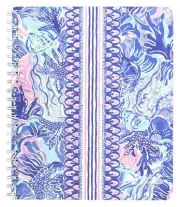 Lilly Pulitzer Large Pink/Blue Hardcover Spiral Notebook, 11" x 9.5" with 160...